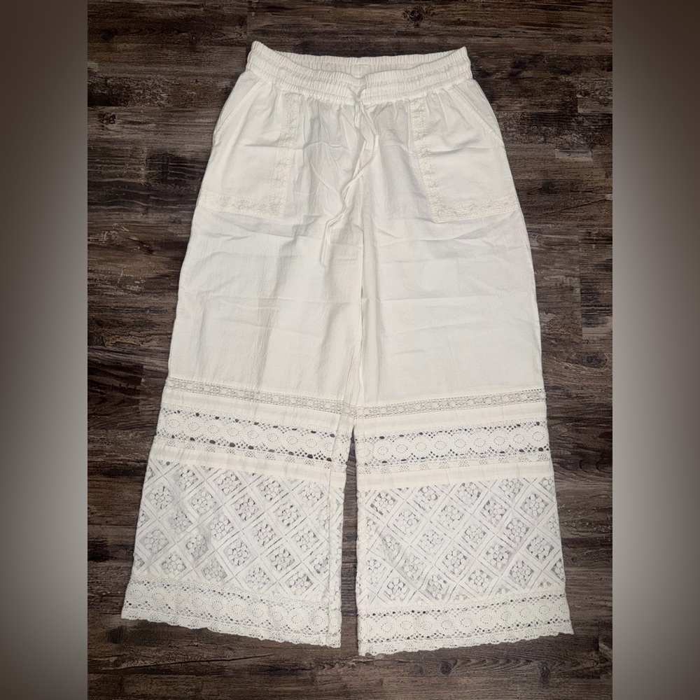 NWOT Style&Co Women’s Ivory Cotton Crochet Lace Wide-Leg Pull-On Pants Size L - Picture 2 of 8